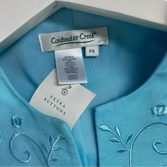 Coldwater‎ Creek 6P turquoise blue short sleeve linen blend embroidered skirt - Picture 10 of 10